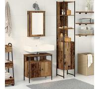 ULUYYUC Set di mobili da bagno in legno vecchio, 3 pezzi, moderno, con armadietto a specchio, mobiletto alto in legno da 41,8 kg, durevole, per piccoli bagni, corridoio, WC degli ospiti