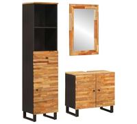 ULUYYUC Set di mobili da bagno in Mango naturale, 70 x 50 x 3 cm, design moderno con cassetto e specchio a 3 porte, mobili da bagno per bagno, ospiti, WC