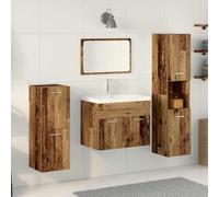 ULUYYUC Set di mobili da bagno montato a parete, 4 pezzi in legno antico con mobiletto lavabo 41 x 38,5 x 46 cm e armadio alto 30 x 30 x 130 cm, moderna mensola da bagno con specchio, salvaspazio per