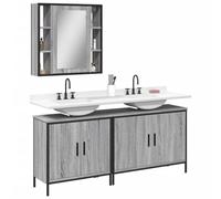 ULUYYUC Set di mobili da bagno Sonoma grigio 60 x 60 cm e 80 x 60 cm con armadietto a specchio, piedini regolabili, acciaio verniciato a polvere, design salvaspazio per piccoli bagni e WC degli ospiti