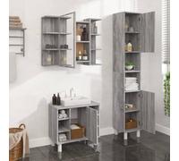ULUYYUC Set di mobili da bagno Sonoma grigio in legno 60 x 32 x 53,5 cm, con mobiletto per lavabo e pensile e armadietto alto, design moderno per piccoli bagni