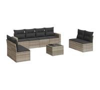 ULUYYUC Set di mobili da giardino in polyrattan grigio chiaro, 9 pezzi, 55 x 62 cm, con vano portaoggetti e tavolo in vetro, mobili lounge per esterni, balcone, terrazza, per un comodo angolo seduto