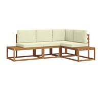 ULUYYUC Set per divano da esterno in legno con cuscino, 4 pezzi, colore | Divano angolare modulare L-Lounge in legno di acacia massiccio con morbide imbottiture, per giardino, terrazza e piscina.
