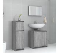 ULUYYUC Sonoma - Set di mobili da bagno, 3 pezzi, 60 x 45 cm, specchio e mobiletto centrale in legno, compatto per piccoli bagni e WC degli ospiti
