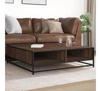 ULUYYUC Tavolino Bassissimo in Rovere Marrone e Metallo Nero con Spazio Portaoggetti, Tavolino da Salotto Mobile Basso per Divano Soggiorno Camera, 100x100x30 cm