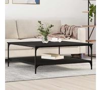 ULUYYUC Tavolino da caffè nero effetto rovere 100 x 100 x 40 cm con scaffale industriale, struttura in metallo, legno e design moderno, robusto e durevole, per soggiorno, camera da letto, corridoio