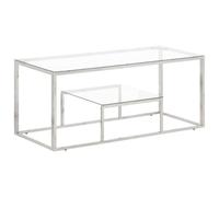 ULUYYUC Tavolino da Salotto Argento con Piano Vetro Temperato e Struttura Acciaio Inossidabile, Design Moderno Basso per Soggiorno Divano Interni Dimensioni 110x45x45 cm