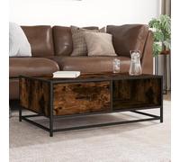 ULUYYUC Tavolino da Salotto Basso con Spazio Portaoggetti in Legno Multistrato e Metallo, Colore Rovere Fumo, Dimensioni 90x57x35 cm, per Soggiorno e Accanto al Divano