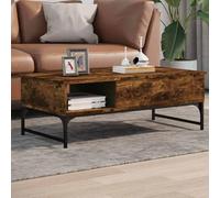 ULUYYUC Tavolino da Salotto Basso in Legno Multistrato e Metallo Rovere Fumo 100x50x35 cm con Spazio Portaoggetti Nascosto e Piedini Regolabili per Soggiorno Moderno Accanto al Divano