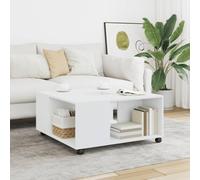 ULUYYUC Tavolino da Salotto Bianco con Ruote 80x80x40 cm in Truciolato, Design Aperto con Spazio Portaoggetti e Ruote Bloccabili per Soggiorno e Accanto al Divano
