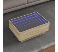 ULUYYUC Tavolino da Salotto con LED Specchio Infinity Rovere Sonoma 70x50x30 cm Legno Multistrato Durevole Luci RGB per Soggiorno Camera da Letto