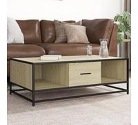 ULUYYUC Tavolino da Salotto Divano Basso con Spazio Portaoggetti Legno Multistrato Metallo Rovere Sonoma 100x57x35 cm Mobile Basso per Soggiorno Balcone