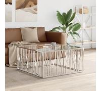 ULUYYUC Tavolino da Salotto in Acciaio Inossidabile e Vetro Temprato 100x100x50 cm Basso Argento Piano Liscio Design Moderno per Soggiorno e Accanto al Divano