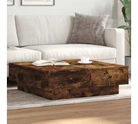 ULUYYUC Tavolino da Salotto Moderno con Piano Robustoe Manopole in Metallo Tavolino da Divano Laterale in Legno Multistrato Rovere Fumo 90x90x28 cm per Soggiorno