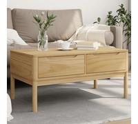 ULUYYUC Tavolino da Salotto Moderno in Legno di Pino Massello con 2 Cassetti, Marrone Cera 99x55.5x45 cm per Soggiorno Divano