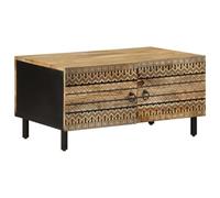 ULUYYUC Tavolino da Salotto Nero Legno Massello Mango Grezzo con 2 Ante 80x50x40cm Bassotto per Divano Soggiorno Moderno