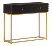 ULUYYUC Tavolo Consolle Nero in Legno Massello di Mango con Gambe in Ferro 90x30x76cm per Ingresso Camera da Letto