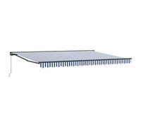 ULUYYUC Tenda da sole con braccio articolato, 4 x 3,5 m, estensibile per terrazza e balcone, tenda da sole manuale per terrazza con mezza cassetta, telaio stabile antracite, strisce blu e bianche