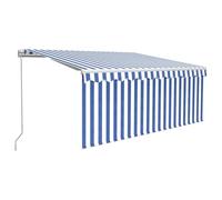ULUYYUC Tenda da sole da 300 x 250 cm, con avvolgibile, manuale, per balcone e terrazza, protezione dagli sguardi indiscreti, in alluminio verniciato a polvere, blu e bianco