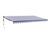 ULUYYUC Tenda da sole elettrica, 5 x 3 m, con manovella, con braccio articolato, per terrazza e balcone, robusto telaio in alluminio, colore blu e bianco, montaggio a parete con motore e telecomando