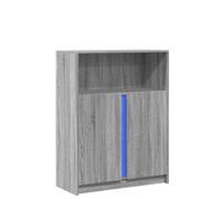 ULUYYUC Vetrinetta Soggiorno Mobiletto Cucina Salvaspazio Mobile Cucina Salvaspazio Madia Moderna - Credenza con LED Grigio Sonoma 77x34x100cm in Legno Multistrato per Camera Da Letto Cucina Bagno