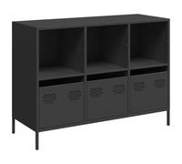 ULUYYUC Vetrinetta Soggiorno Mobiletto Cucina Salvaspazio Vetrina Soggiorno Armadietto Salvaspazio - Credenza Nera 101,5x39x73,5 cm in Acciaio Laminato a Freddo per Salotto Corridoio Ufficio Bagno