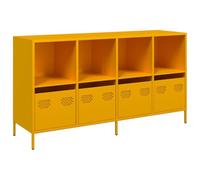 ULUYYUC Vetrinetta Soggiorno Mobiletto Cucina Salvaspazio Vetrina Soggiorno Armadietto Salvaspazio - Credenza Giallo Senape 135x39x73,5 cm Acciaio Laminato a Freddo per Salotto Corridoio Ufficio