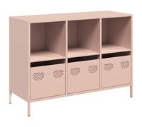 ULUYYUC Vetrinetta Soggiorno Mobiletto Cucina Salvaspazio Vetrina Soggiorno Armadietto Salvaspazio - Credenza Rosa 101,5x39x73,5 cm in Acciaio Laminato a Freddo per Salotto Corridoio Ufficio Bagno