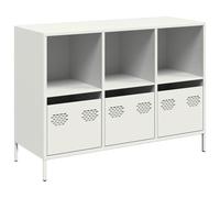 ULUYYUC Vetrinetta Soggiorno Mobiletto Cucina Salvaspazio Vetrina Soggiorno Armadietto Salvaspazio - Credenza Bianca 101,5x39x73,5 cm in Acciaio Laminato a Freddo per Salotto Corridoio Ufficio