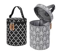 ULVBABI Borsa termica termica per biberon, borsa termica portatile per 4 biberon, con borsa per ghiaccio e tracolla, borsa portatile per biberon e portabottiglie (nero e grigio)