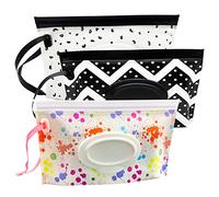 ULVBABI Confezione da 3 dispenser portatili per salviettine umidificate, sacchetti riutilizzabili per lo smaltimento dei pannolini per bambini, dispenser da viaggio personali ricaricabili (motivo