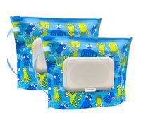 ULVBABI Contenitore portatile per salviettine umidificate di piccole dimensioni (17 x 12 cm), dispenser per salviette per neonati riutilizzabili e ricaricabili, pratico e ecologico per pannolini da viaggio (pesce inchiostro)