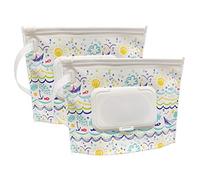 ULVBABI Contenitore portatile per salviettine umidificate di piccole dimensioni (17 x 12 cm), dispenser per salviette per neonati riutilizzabili e ricaricabili, pratica salviettine per pannolini da viaggio ecologiche (Sunshine Sea)