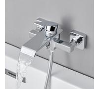 Ulytid Rubinetto Vasca da Bagno, Miscelatore Vasca da Bagno a Cascata in Ottone, Rubinetto Doccia a Parete, Miscelatore Monocomando Esterno per 2 Utenze, Cromo Argento (G 1/2")