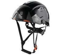 UM ULTRAMAXX Casco di sicurezza certificato ANSI di tipo II con sospensione a 6 punti, cricchetto e visiera regolabili per edilizia, lavori industriali, visiera colorata, nero