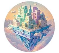 Uma Cidade Flutuante Em Estilo Flat Art, Com Prédios Dobrados Como Origami E Nuvens Feitas De Papel ... 1000 Piece for Adults And Kids, Portrait-Puzzle Round Jigsaw Puzzles, Unique Challenging Stress