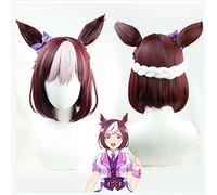 Uma Musume Pretty Derby Cosplay Wig with Ears Braid Bangs 35cm Length Anime Special Week Party Synthetic Hair Women
