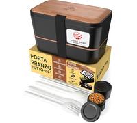 Umami Porta Pranzo Adulti Ermetico, Bento Box con Scomparti e 4 Posate | 1500 ml, impilabile e componibile, microonde e lavastoviglie, ideale per ufficio, picnic, schiscetta Ciliegia