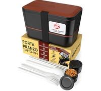 Umami Porta Pranzo Adulti Ermetico, Bento Box con Scomparti e 4 Posate | 1500 ml, impilabile e componibile, microonde e lavastoviglie, ideale per ufficio, picnic, schiscetta Sapele Nero