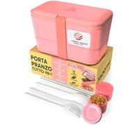 Umami Porta Pranzo Adulti Ermetico, Bento Box con Scomparti e 4 Posate | 1500 ml, impilabile e componibile, microonde e lavastoviglie, ideale per ufficio, picnic, schiscetta Corallo Rosa