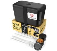 Umami Porta Pranzo Lunch Box Impilabile Con 4 Scomparti E Posate, Sicuro Per Microonde, Lavastoviglie, Portapranzo Ufficio, Bento Lunchbox Ermetico Per Adulti, Schiscetta Pranzo, Onice Nero,1500 ml