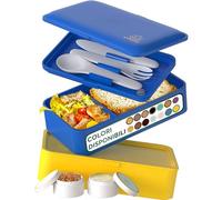 Umami Porta Pranzo Lunch Box Ermetico 4 Scomparti e Posate, Sicuro per Microonde, Lavastoviglie, Portapranzo Ufficio, Bento Lunchbox Prova di Perdite per Adulti, Schiscetta Pranzo, Blu E Oro, 1200 ml