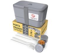 Umami Porta Pranzo Lunch Box Impilabile Con 4 Scomparti E Posate, Sicuro Per Microonde, Lavastoviglie, Portapranzo Ufficio Bento Lunchbox Ermetico Per Adulti Schiscetta Pranzo, Carbone Grigio, 1500 ml