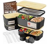 Porta Pranzo 1,2L, Lunch Box Ermetico con 4 Scomparti e Posate, Sicuro per Microonde, Lavastoviglie, Portapranzo Ufficio, Bento Lunchbox Prova di Perdite per Adulti, Schiscetta Pranzo Umami