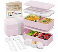 Umami Porta Pranzo Lunch Box Ermetico 4 Scomparti e Posa M - 1200 ml Rosa Kawaii