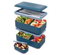 Umami Porta Pranzo Lunch Box Ermetico 4 Scomparti e Posate, Sicuro per Microonde, Lavastoviglie, Portapranzo Ufficio, Bento Lunchbox Prova di Perdite per Adulti, Schiscetta Pranzo, Blu Denim, 1200 ml