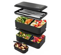 Umami Porta Pranzo Lunch Box Ermetico 4 Scomparti e Posate, Sicuro per Microonde, Lavastoviglie, Portapranzo Ufficio, Bento Lunchbox Prova di Perdite per Adulti, Schiscetta, Nero Opaco, 1200 ml