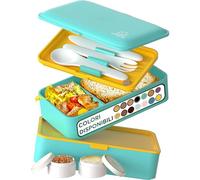 Umami Porta Pranzo Lunch Box Ermetico 4 Scomparti e Posate, Sicuro per Microonde, Lavastoviglie, Portapranzo Ufficio, Bento Lunchbox Prova di Perdite per Adulti, Pranzo, Turchese Fresco, 1200 ml