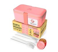Umami Porta Pranzo Lunch Box Impilabile Con 4 Scomparti E Posate, Sicuro Per Microonde, Lavastoviglie, Portapranzo Ufficio, Bento Lunchbox Ermetico Per Adulti, Schiscetta Pranzo, Corallo Rosa, 900 ml