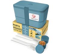 Umami Porta Pranzo Lunch Box Impilabile Con 4 Scomparti E Posate, Sicuro Per Microonde, Lavastoviglie, Portapranzo Ufficio, Bento Lunchbox Ermetico Per Adulti, Schiscetta Pranzo, Menta Blu,1500 ml